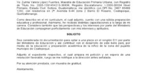 Ejemplo carta solicitud de empleo como maestro